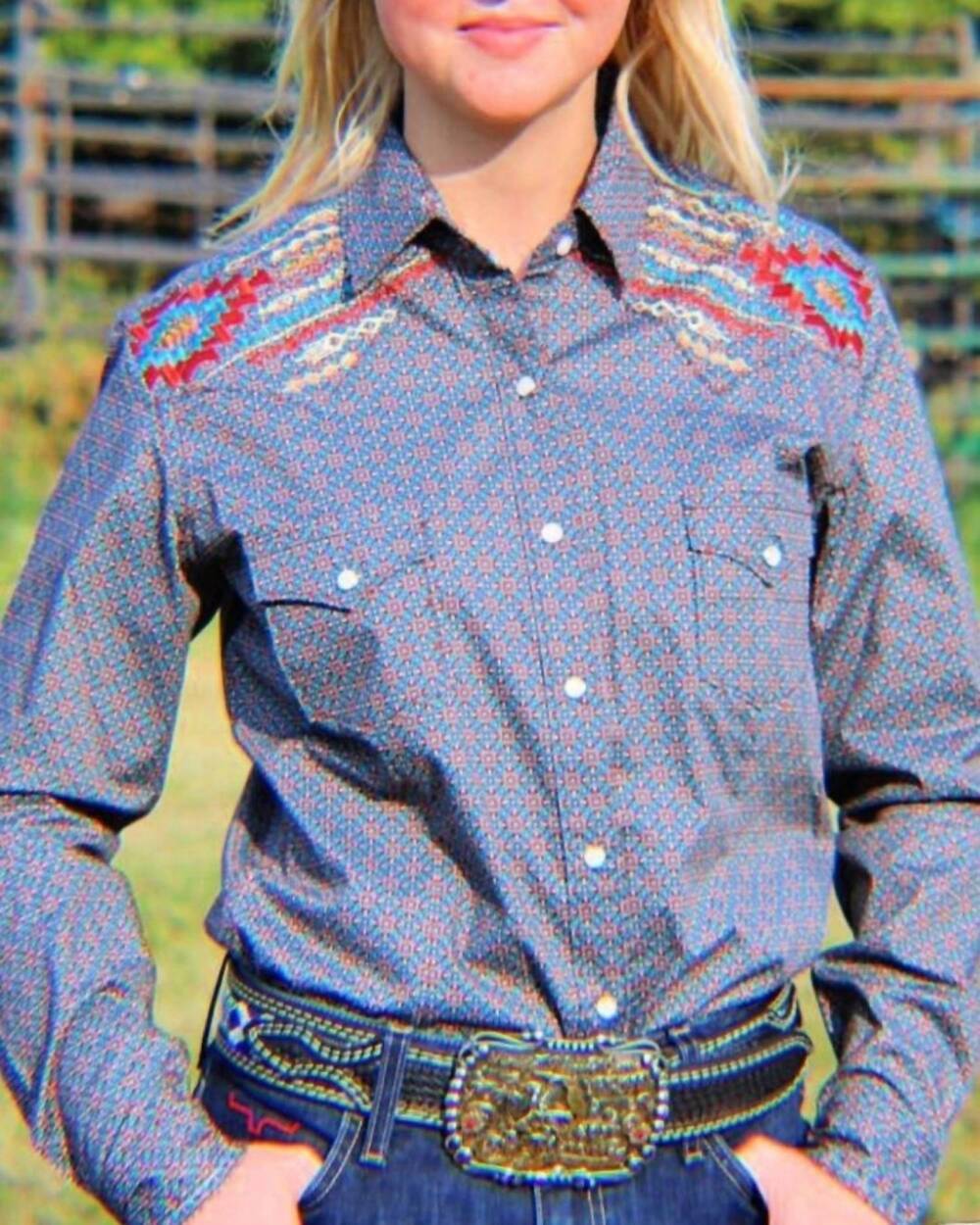 NEW PANHANDLE aztec rough stock western shirt in brown/ blue